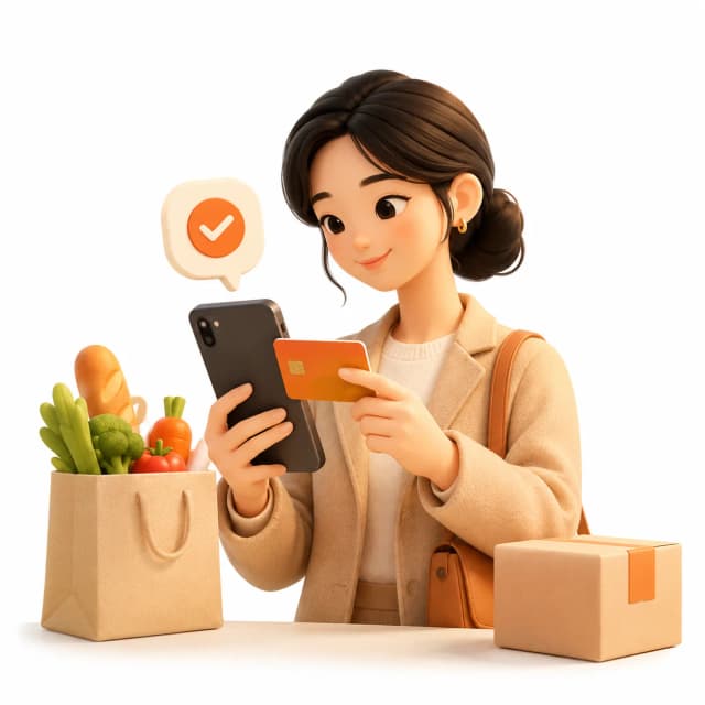 카드 결제를 확인하는 고객 일러스트